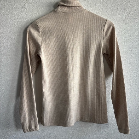 H&M Oatmeal Cream Long Sleeved Ribbed Top Mock Neck Turtleneck Sweater S - Picture 5 of 8